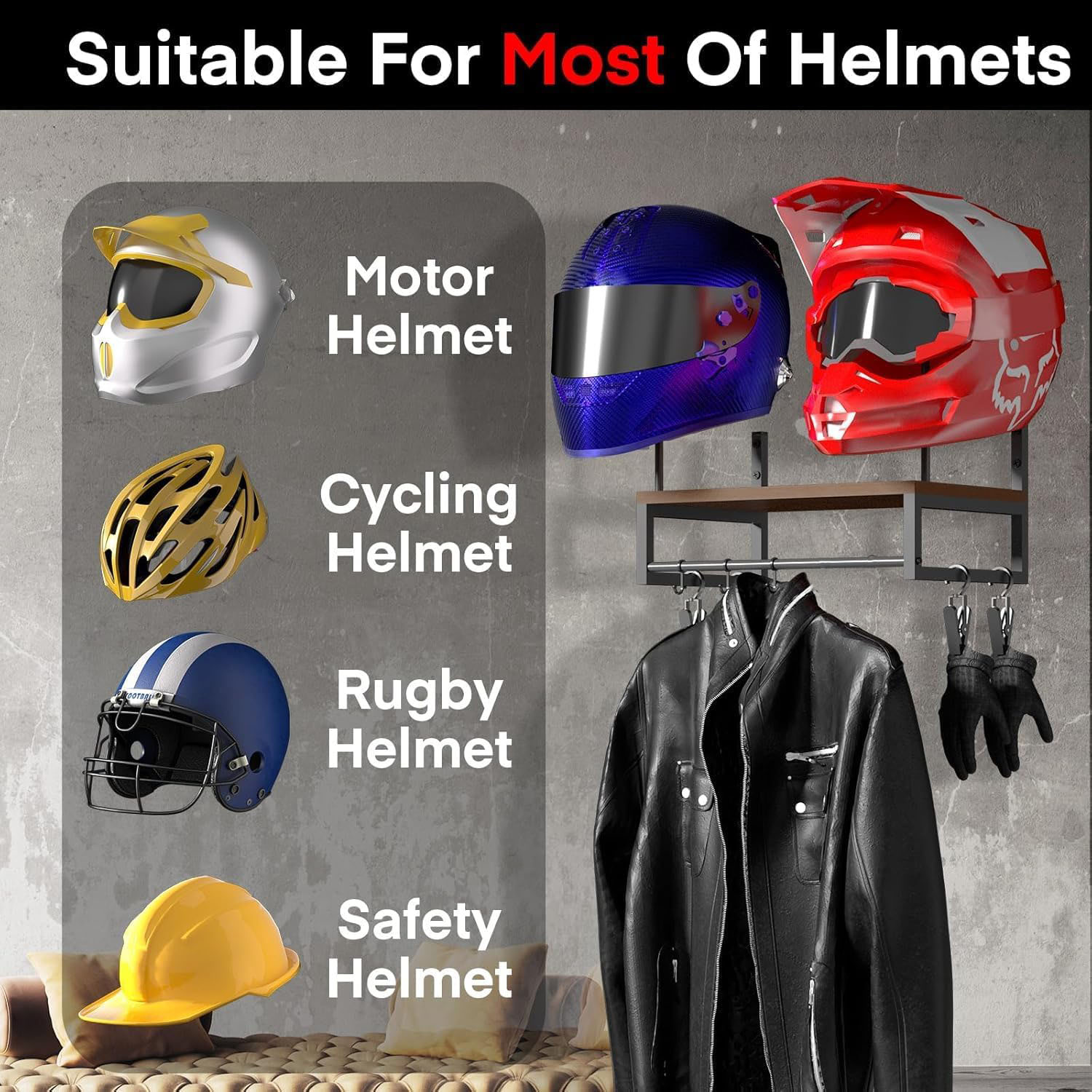 Wooden Motorcycle Helmet Wall  - Motorcycle Gear Holder review and price